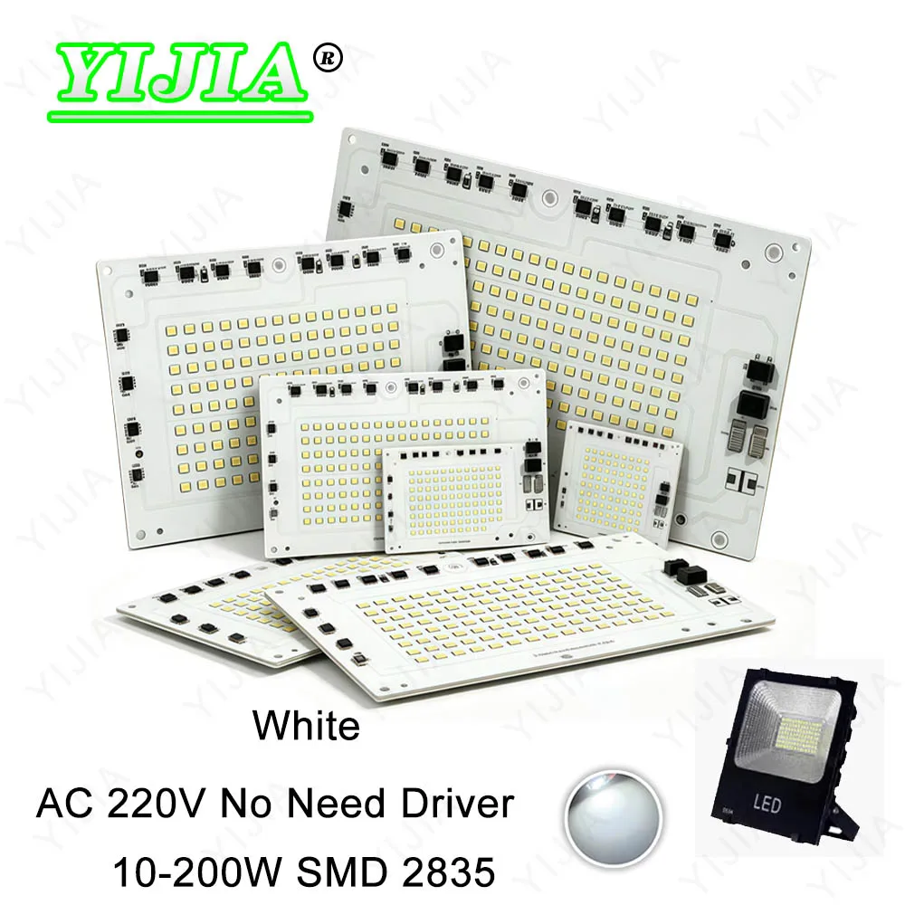 10W-200W High Power LED Light Board 220V Driver-Free White SMD2835 LED Chips PCB Board Suitable For DIY Floodlight Source Board