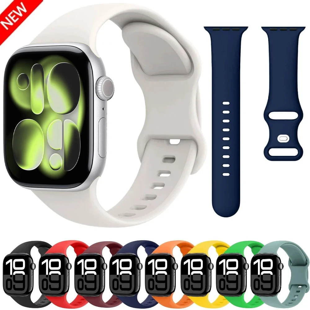 

Silicone Band for Apple Watch Band 44mm 40mm 45mm 41mm 49mm/11 10 46mm 42mm Bracelet iWatch Series Ultra 9 8 7 6 5 4 SE 3 Strap