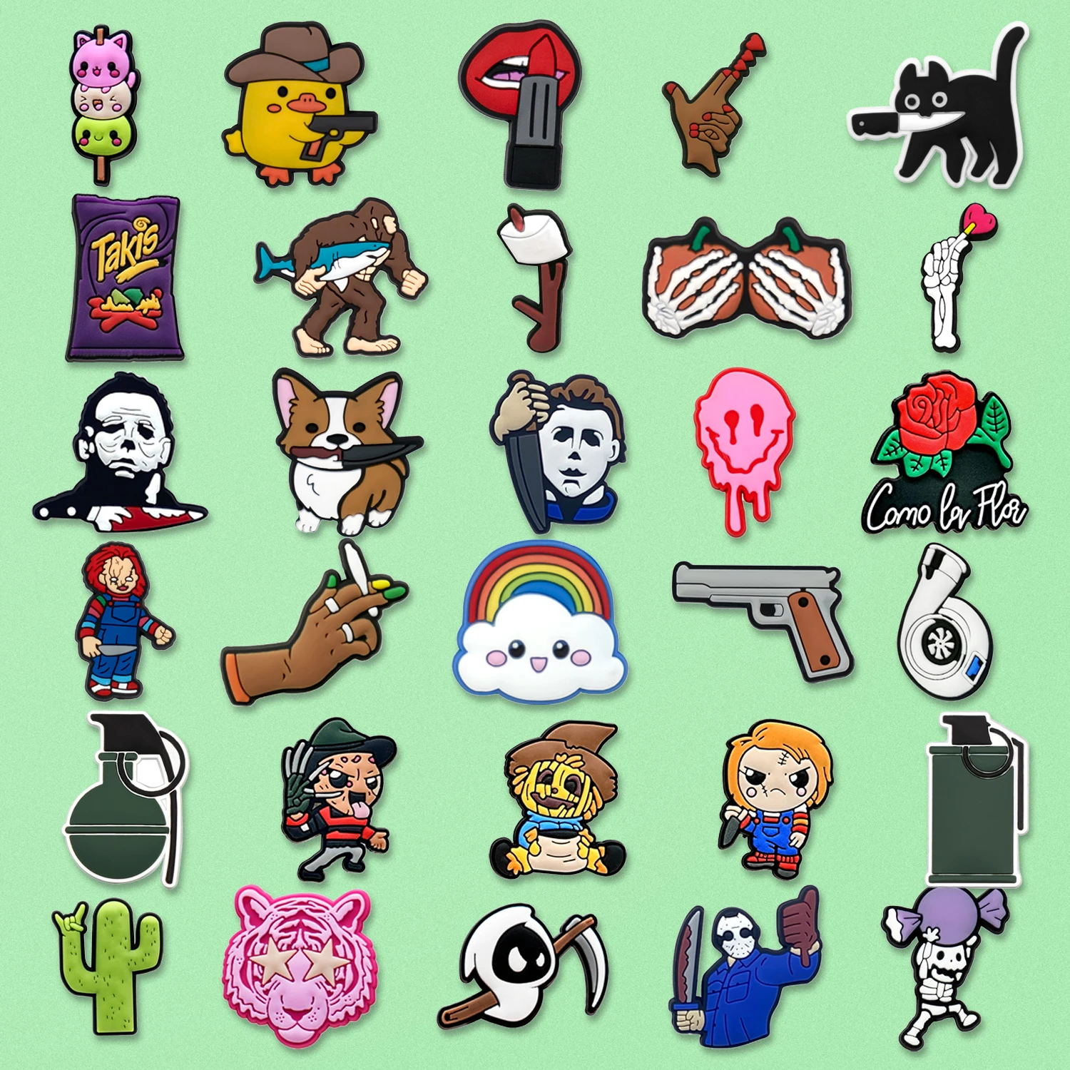 1/30 szt. Śmieszne Zwierzęta Pies Kaczka Kot Ozdoby do Butów dla Kobiet Dzieci PVC Pistolet Granat Turbina Akcesoria do Butów Dekoracja Pin Chodaki