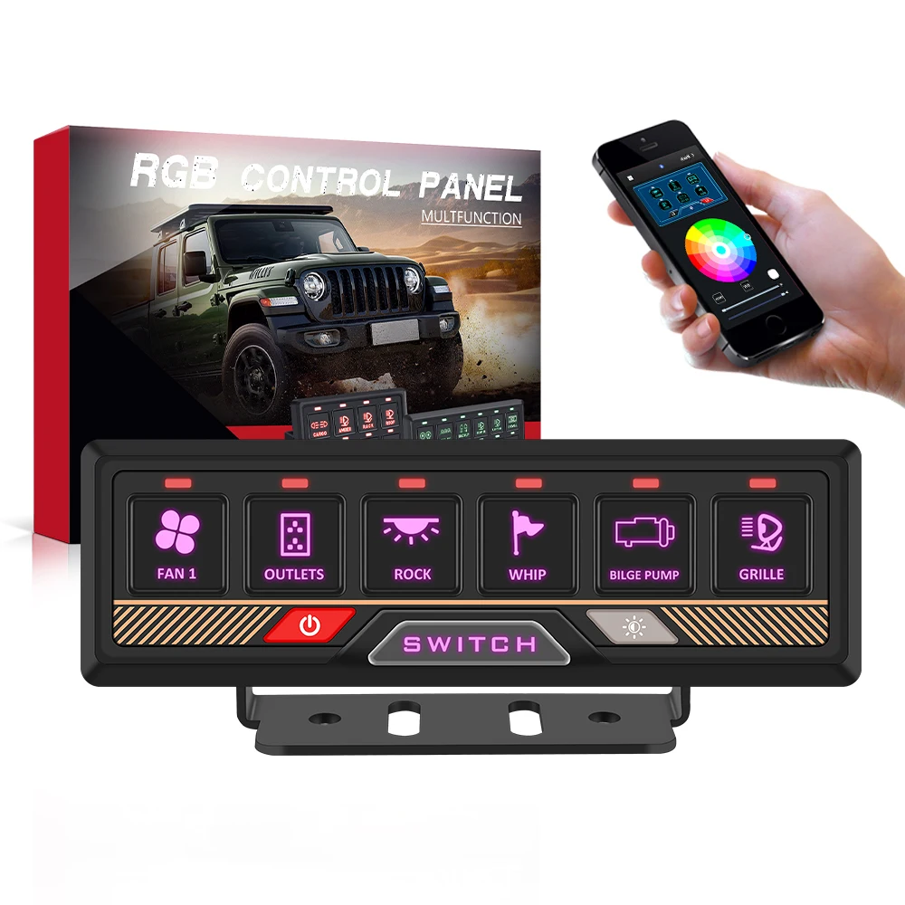 

Intelligent Library Heavy Duty Truck Switch Panel 6 Gang With APP Control For Ford&Chevy Trucks 12-24v App Custom Car Switch Pan