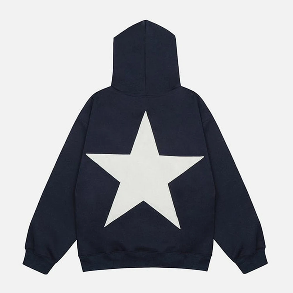 Men\'s Essential Star Graphic Print Long Sleeve Hoodie Youth Boys Girls American Street Trend Style Unisex Causal Sweatshirt Tops