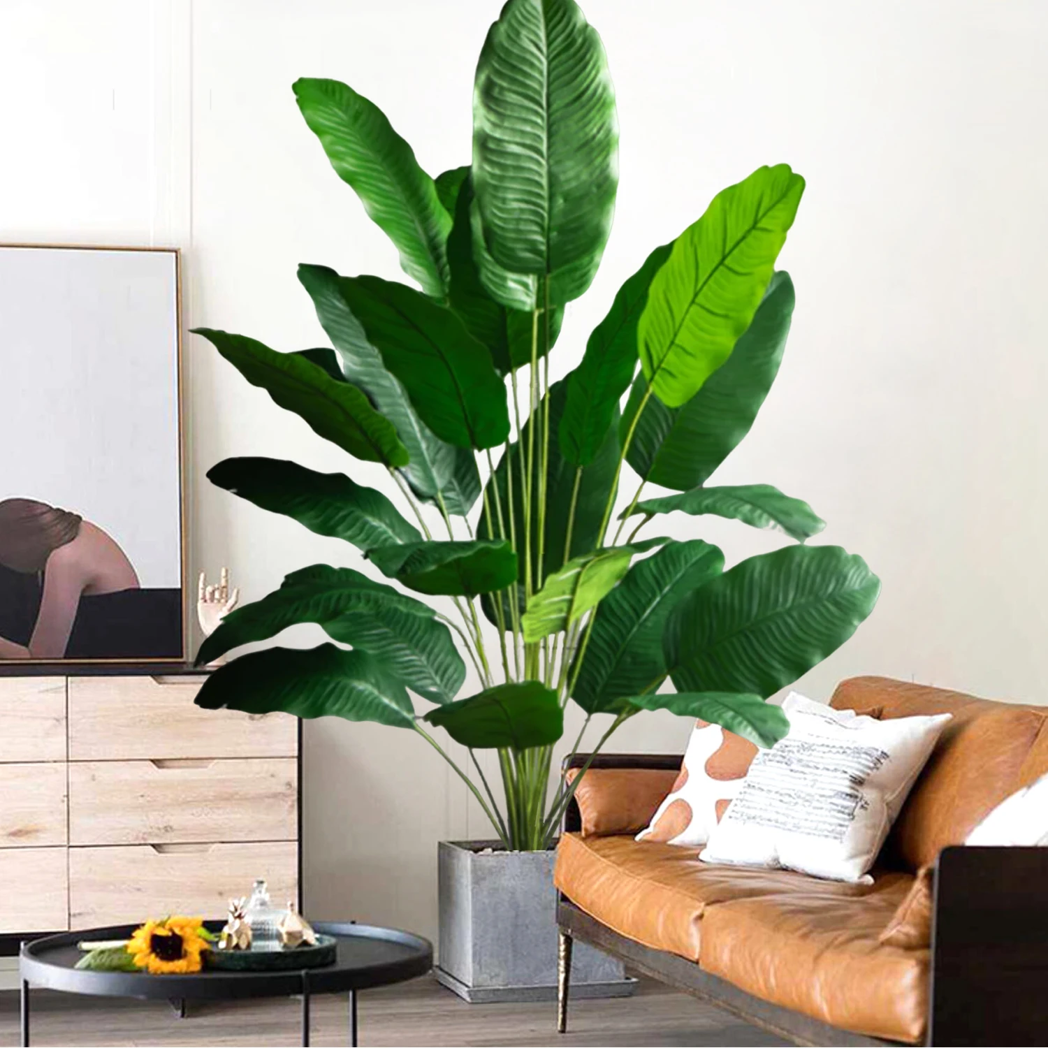 65–125 cm/47,2 Zoll große tropische Palme, gefälschte Bananenpflanzenblätter, fühlt sich echt an, Strelitzia Reginae-Kunststoffpflanze für den Hausgarten – Detail 6