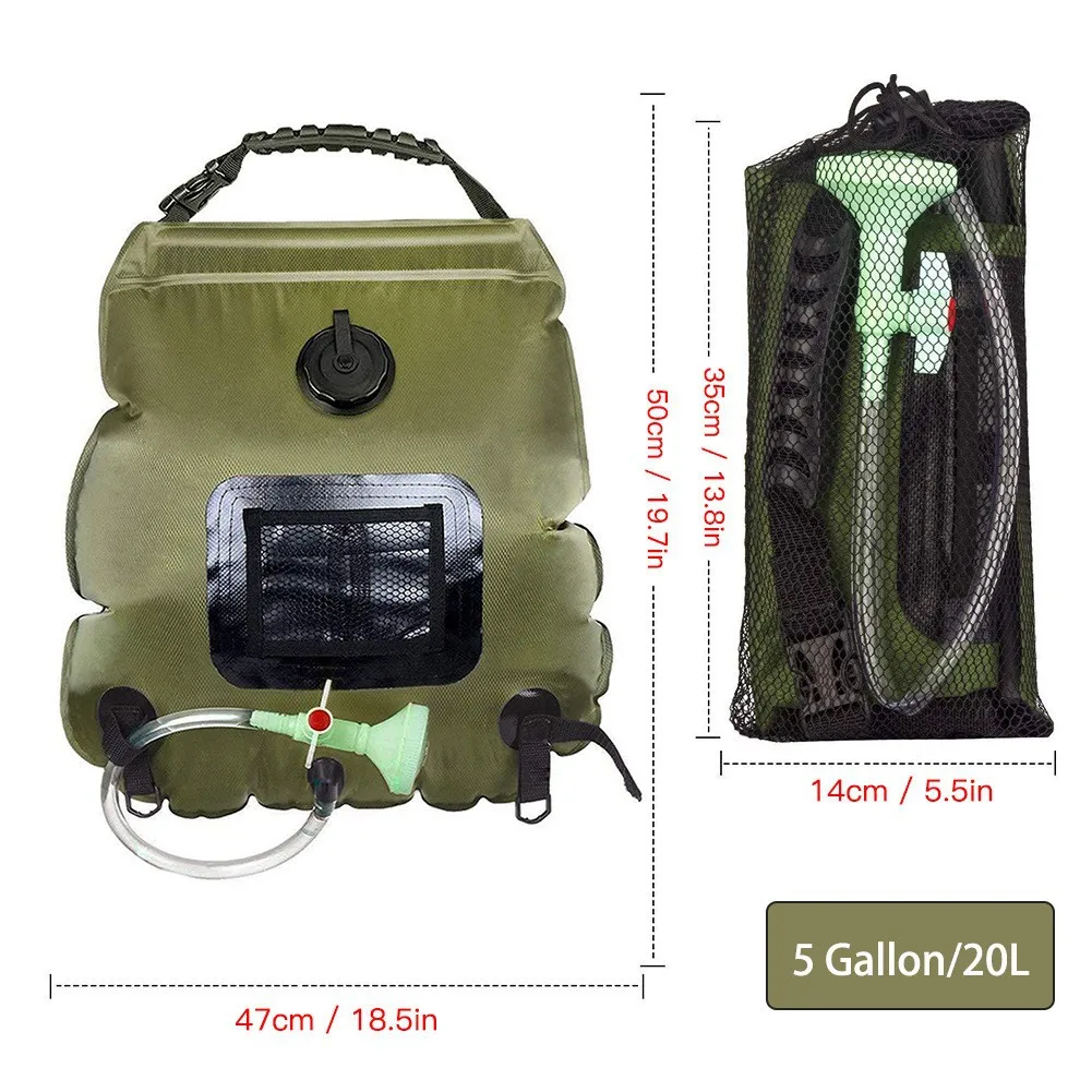 Solar Shower Bag 20L Outdoor Solar Heating Premium Camping Shower Bag Hot Water Temperature 45°C with Removable Hose Shower Head