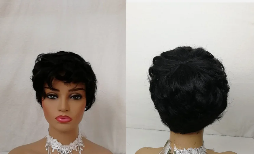 Hot Sale Short Black Curly Pixie Wig Brazilian Human Hair Wigs No Lace Daily Cos