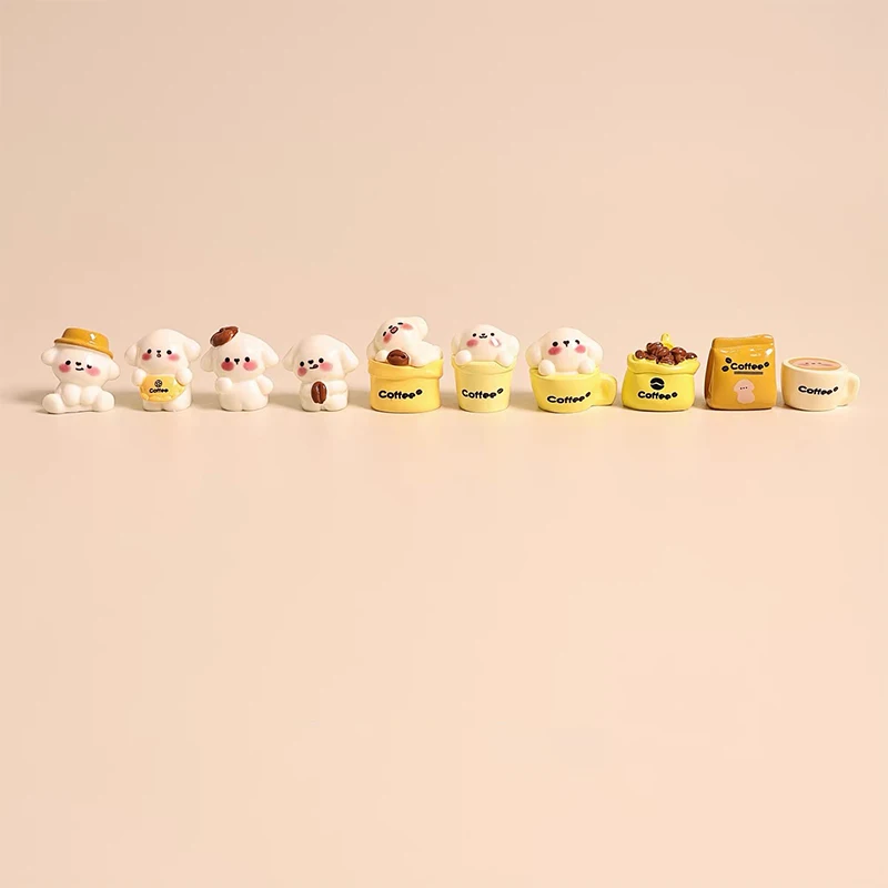 5Pcs Cartoon Resin Coffee Puppy Figurines Cute Pet Ornaments for Car Interior Dashboard DIY Home Decor Fun Puppy Themed Decorati