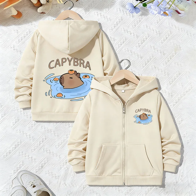 Lustiger Capybara-Kapuzenpullover mit Reißverschluss für Jungen und Mädchen, Frühling-Herbst Trendige Tier-Cartoon-Sweatshirts