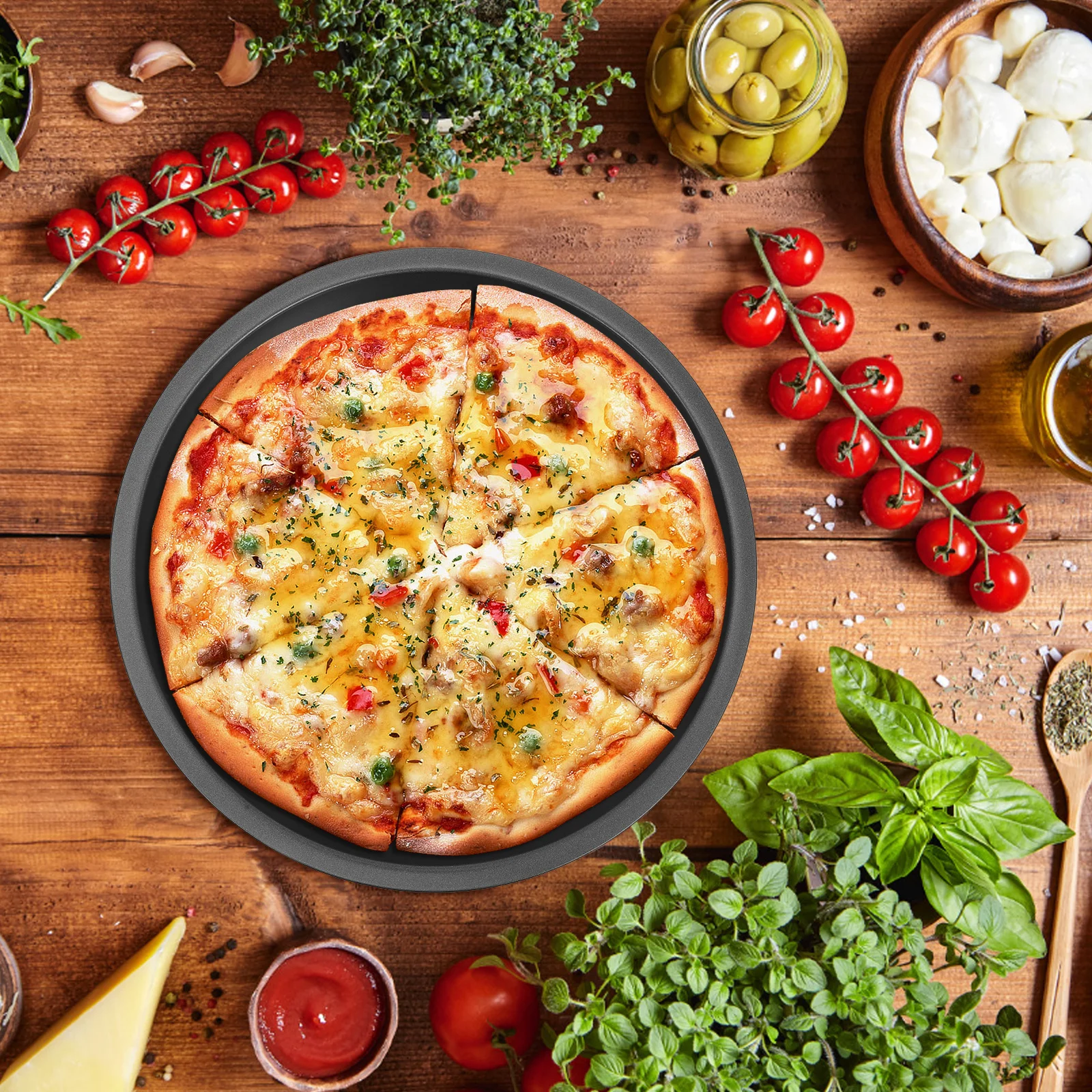

Round Cake Pan Non-Stick Metal Baking Tray For Sandwiches Steak Kitchen Bakeware Oven Pan Pizza Baking Supply