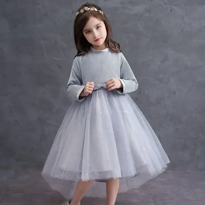 

2023 Autumn Girls' Clothing Piano Performance Dress Bow Fashionable Children's Wedding Dress