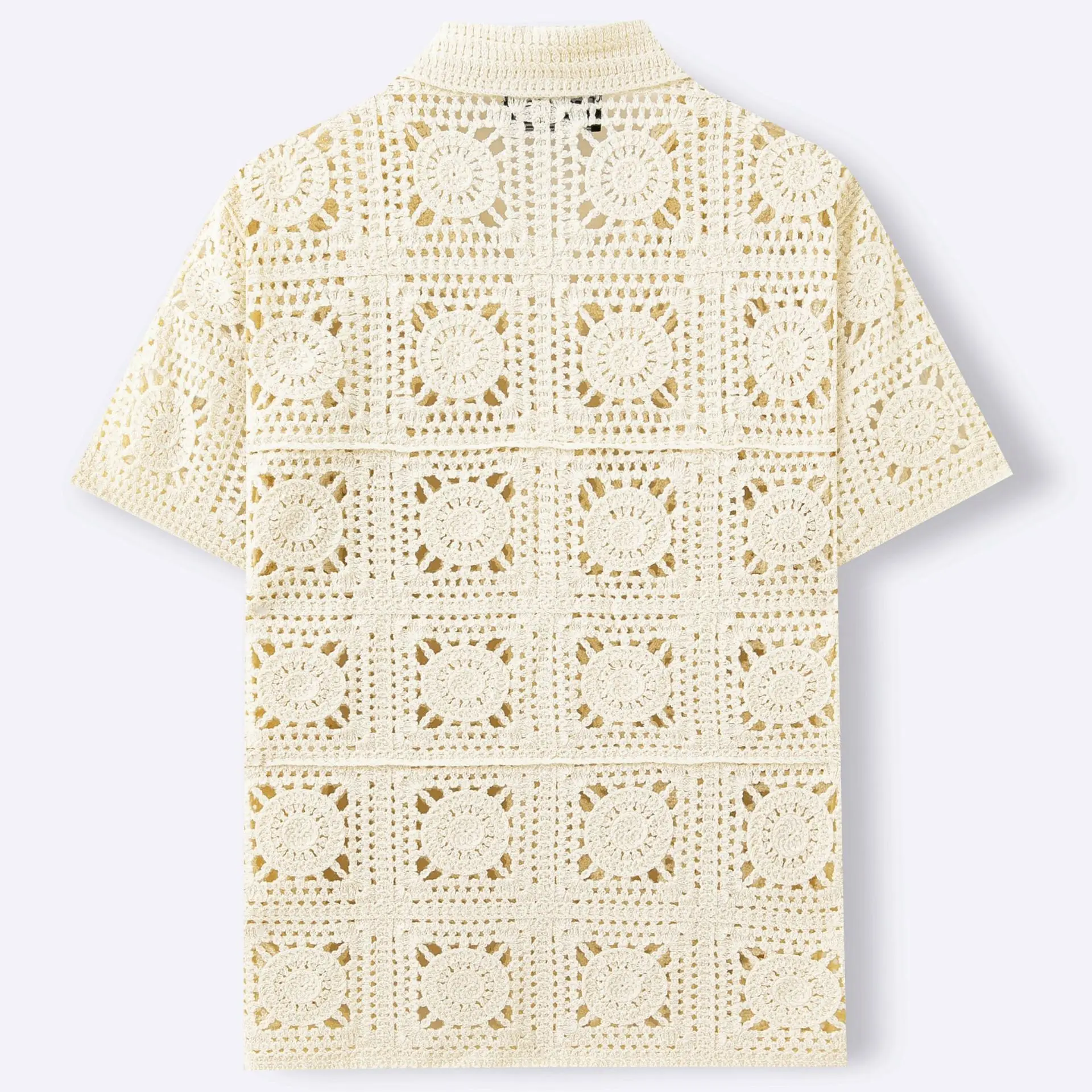 Men's Luxury Fashion Summer Short Sleeve Cutout Crochet Polo Shirt Casual Knitwear Top for Holiday Wear