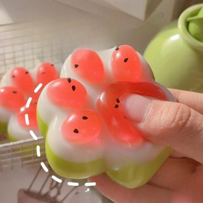 Juguetes para apretar con forma de pata de gato de tres colores, sandía bonita, TPR, juguete de liberación de descompresión de rebote lento