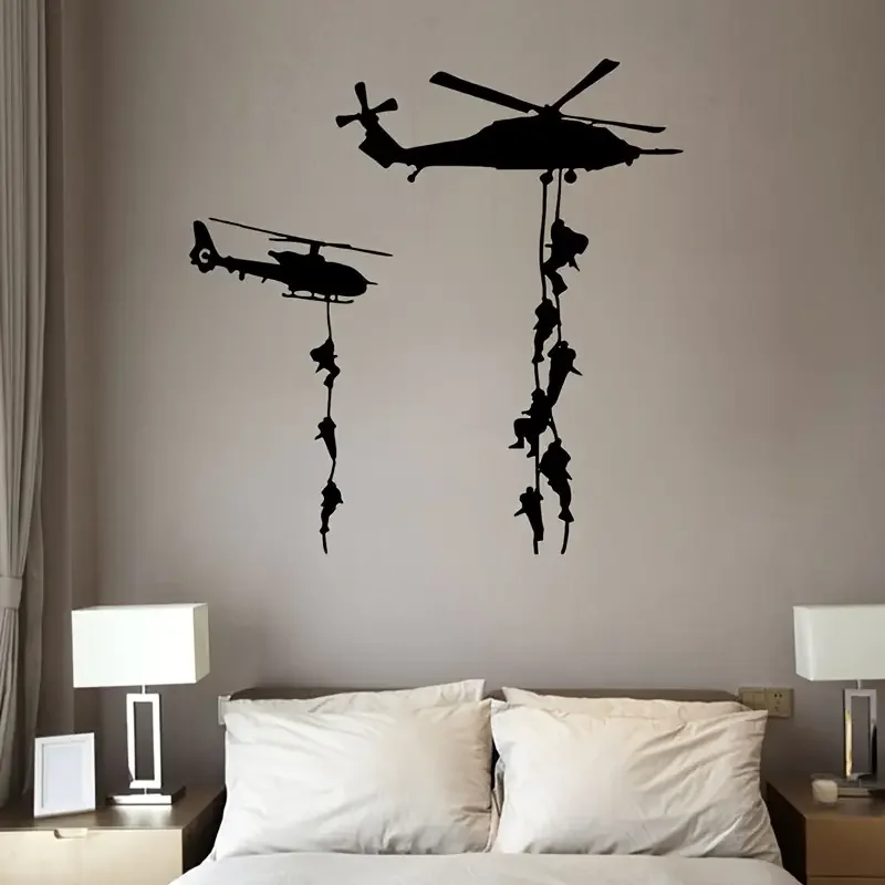 Helicopter Army Soldier Wall Stickers, Self Adhesive Removable Stickers, Vinyl Art Decals Military Fans Bedroom Living Room Home