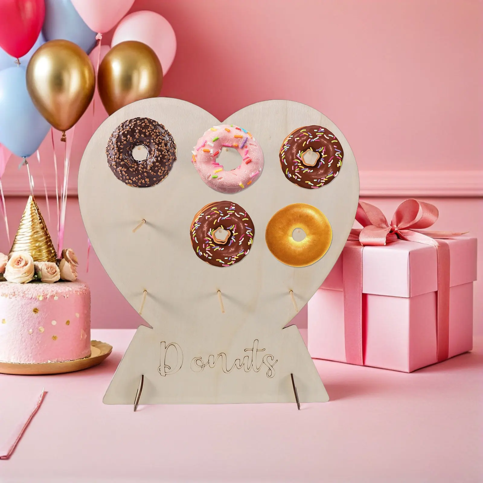 2Pcs Rustic Wood Donut Holder Display Stand Elegant Multi Layer Cake Stand for Festive Dessert Presentation Party Supply