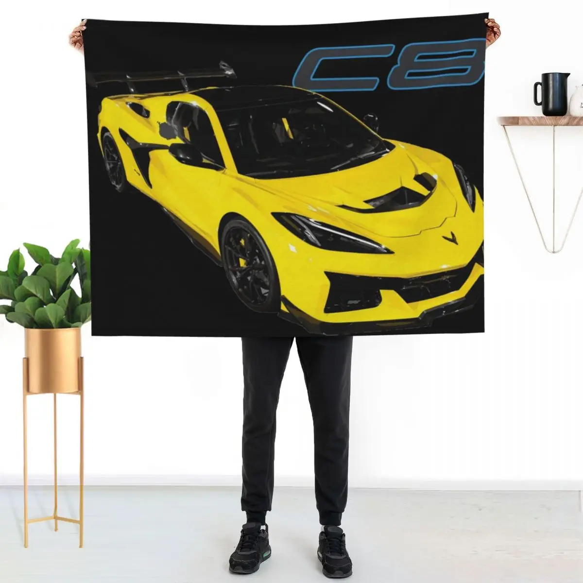 zr1 lt7 twin-turbo C8 Competition Yellow v-8 Throw Blanket Warm Napping Blanket for Office Couch Bed
