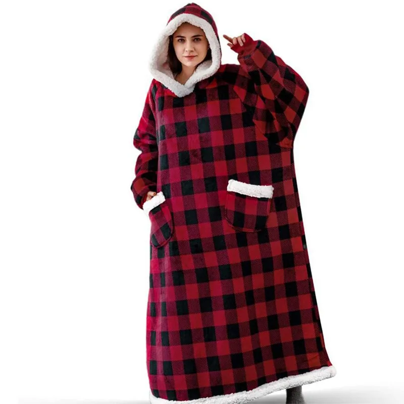 

Lazy blanket super long sleeved hooded jacket flannel TV blanket sweater wool giant TV blanket