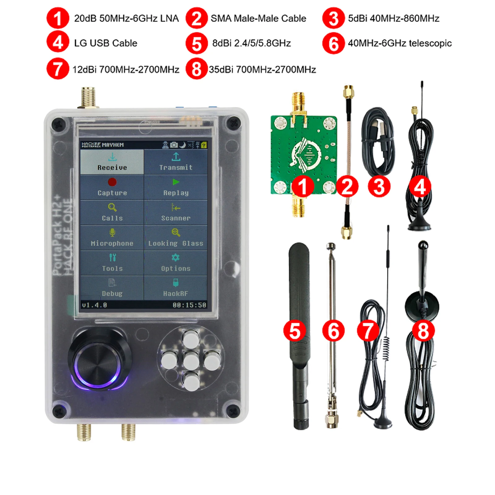 

Upgraded PortaPack H2 + Assembled HackRF One SDR Radio Receiver with Plastic Shell 3.2" LCD Antennas