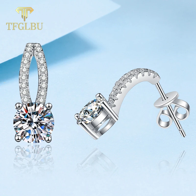 

TFGLBU 1CT Trendy Real Brilliant Cut Moissanite Stud Earrings for Women Solid 925 Silver Wedding Ear White Gold Plated Jewelry