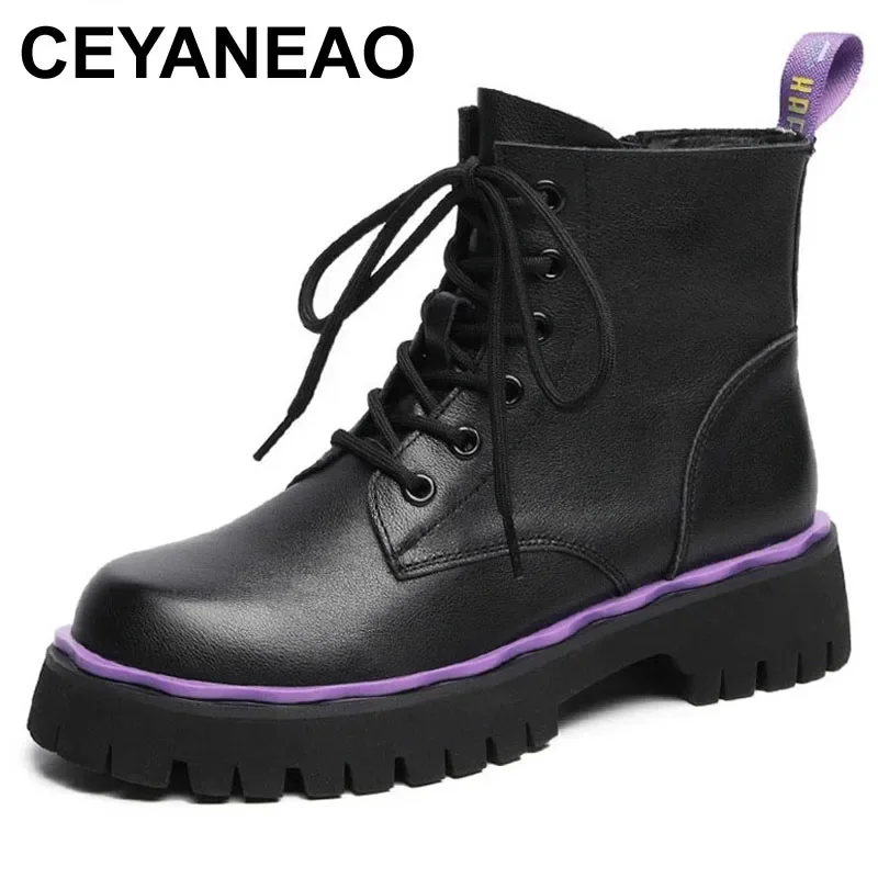 

2024 Fashion Autumn Women Boots Quality Genuine Cow Leather Platform Thick Heel Comfort Ankle Boots Women Casual Shoes