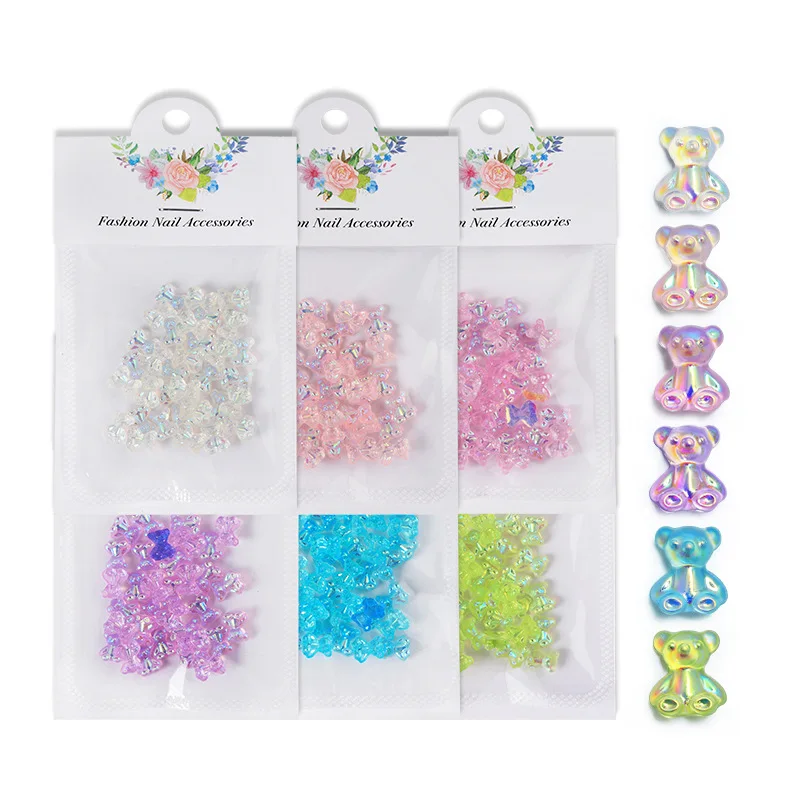 30Pcs Rhinestone Decorations for Nails - Cute Aurora Borealis Resin Bear Nail Art Accessories