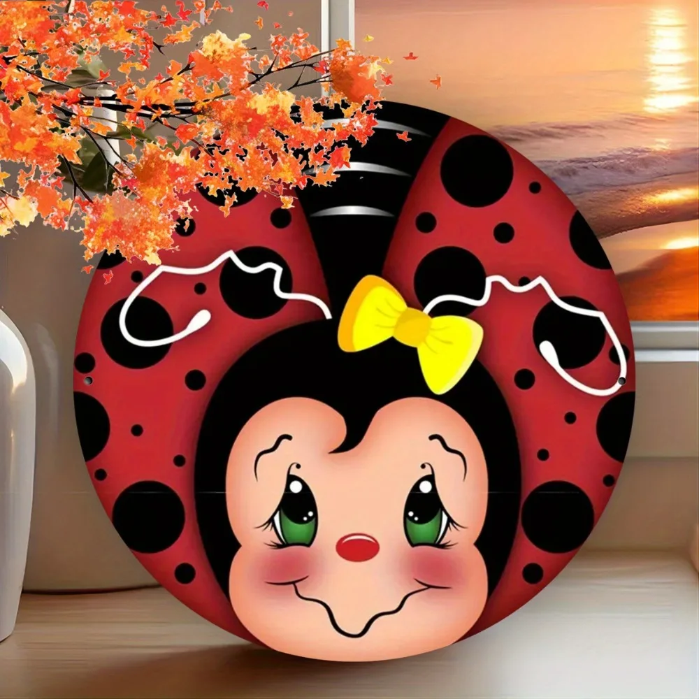 لوحة فنية جدارية معدنية ساحرة على شكل خنفساء - لافتة حديدية مستديرة للمنزل والبار والمقهى والنادي وغرفة المعيشة وغرفة النوم وديكور المطبخ