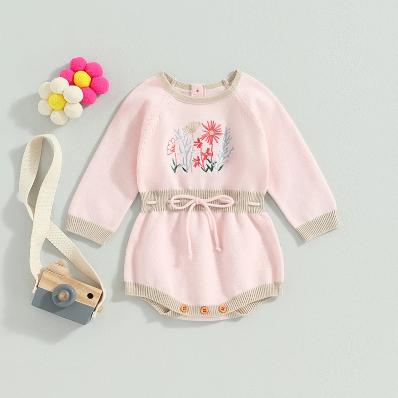 2023-06-24 Lioraitiin 0-24M Newborn Baby Boy Girl Fall Bodysuit Long Sleeve Floral Printed Crew Neck Jumpsuit Winter Clothes