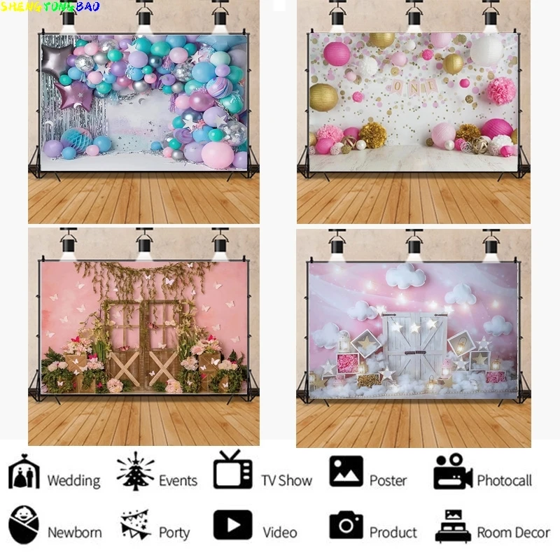 

Vinyl Newborn Baby 1st Birthday Party Photography Backdrops Jungle Animal Moon Elephant Background Photo Studio Props MM-1005