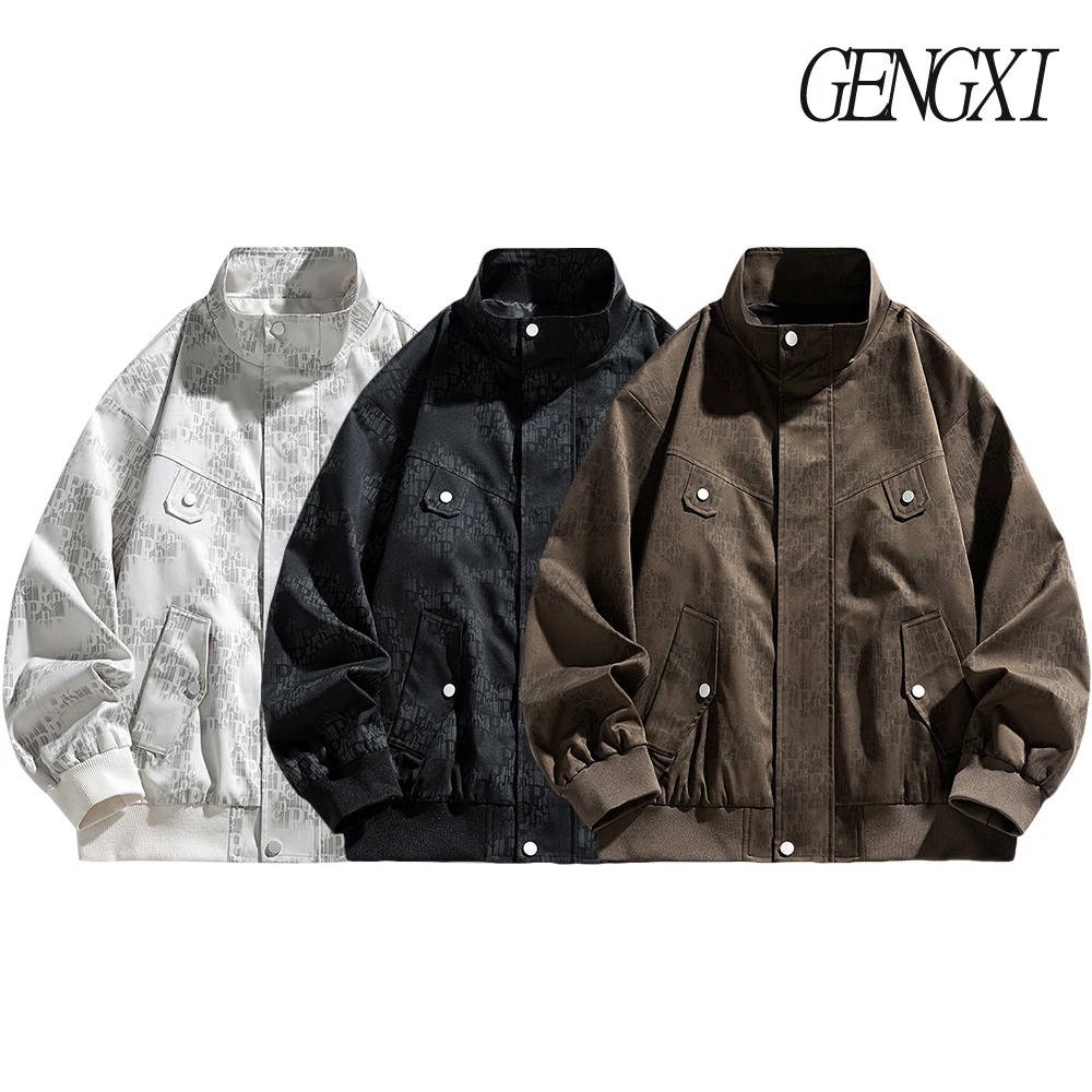 

Maillard Style Pilot Jacket New Autumn/Winter Men's Letter Print Stand Collar Coat American Vintage Multi-Pocket Workwear Jacket