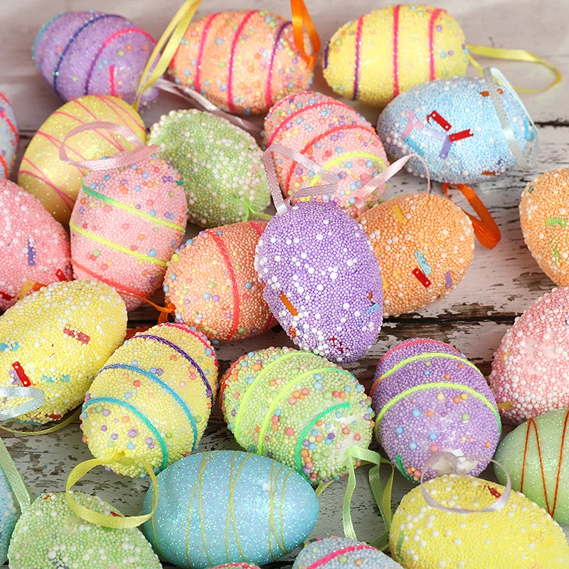 6Pc Colorful Foam Easter Eggs Hanging Pendant Ornament DIY Egg Tree Decor Happy Easter Party Decoration Home Favor Gift Supplies