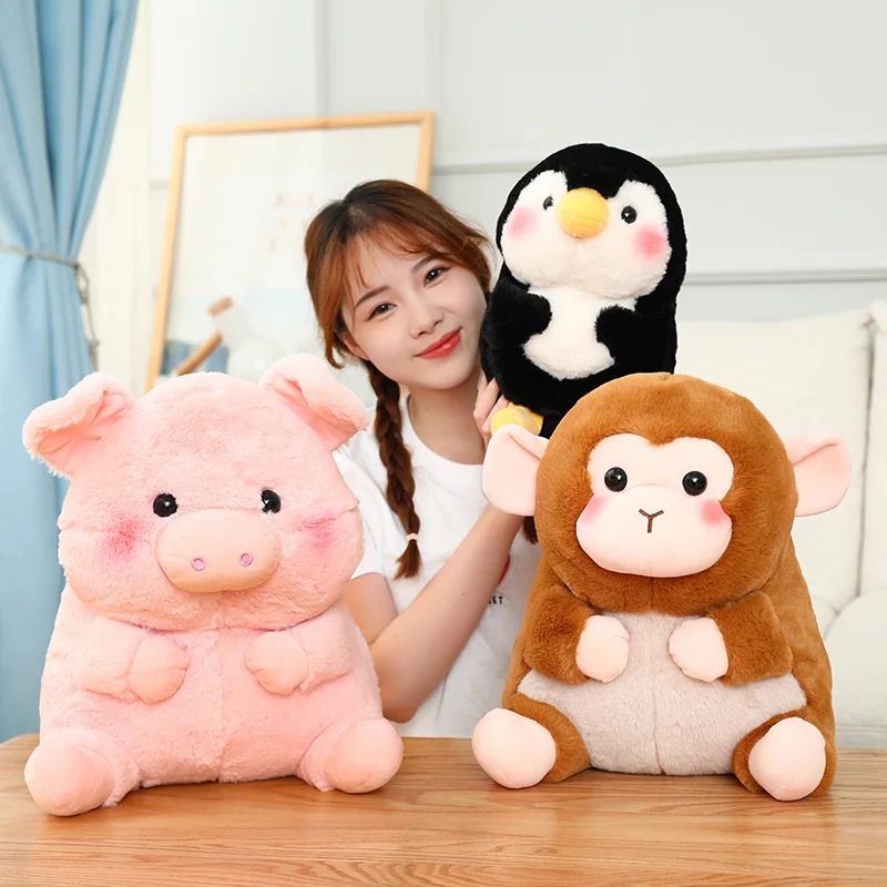 Soft Long Plush Stuffed Animals Pink Pig Monkey Bunny Rabbit Cow PLushie Kids Hug Cushion Dolls for Girl Boy Birthday Gift