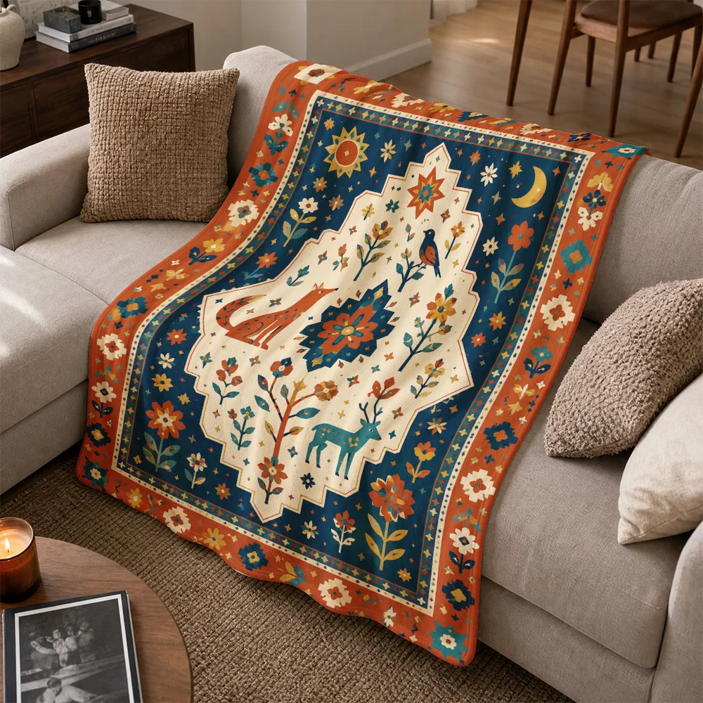 Oversized Tapestry Throw Blanket for Sofa Couch Boho Rustic Autumn Woodland Deer Fox Farmhouse Picnic Decor Home Accent Art