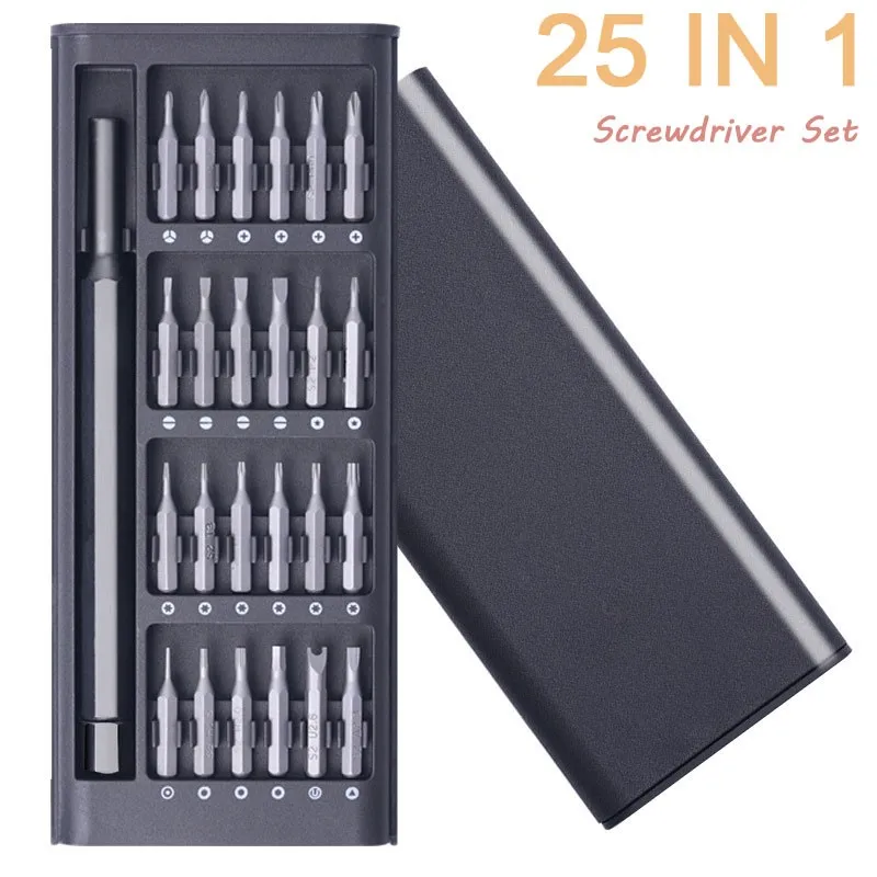 25 In 1 Screwdriver Set Kit Bits Plastic/Aluminum Magnetic Handle Computer Phone Maintenance Precision Disassembly Repair Tool