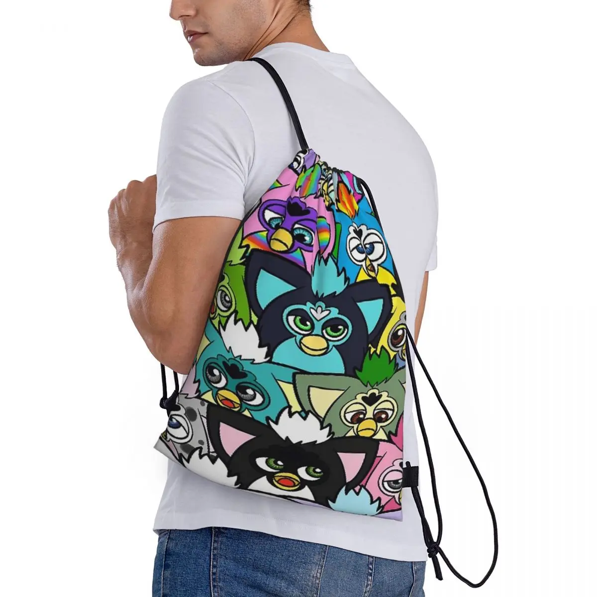 

Рюкзаки с изображением мультяшного робота Ферби из фильма «Кошмар», многофункциональные сумки на шнурке, спортивные сумки, сумки для книг для мужчин, женщин, студентов