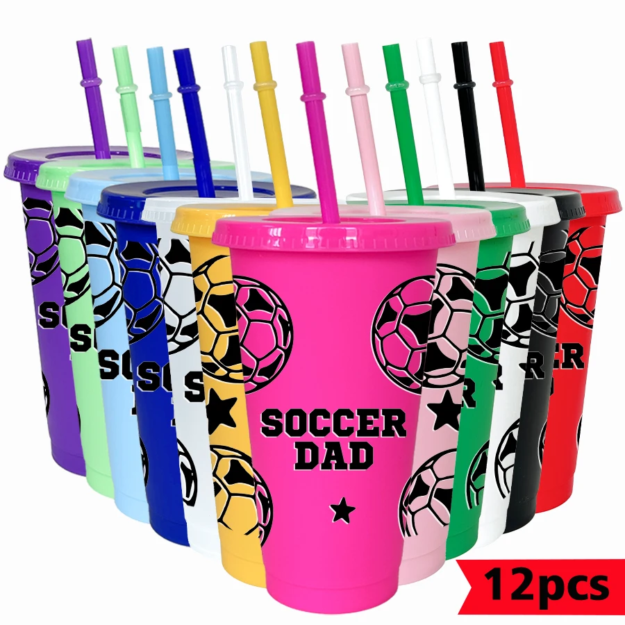 12pcs/set Football Star Pattern 26oz Colored Plastic Party Cold Cup for Birthday/back-to-school Gift Gameday Drinkware