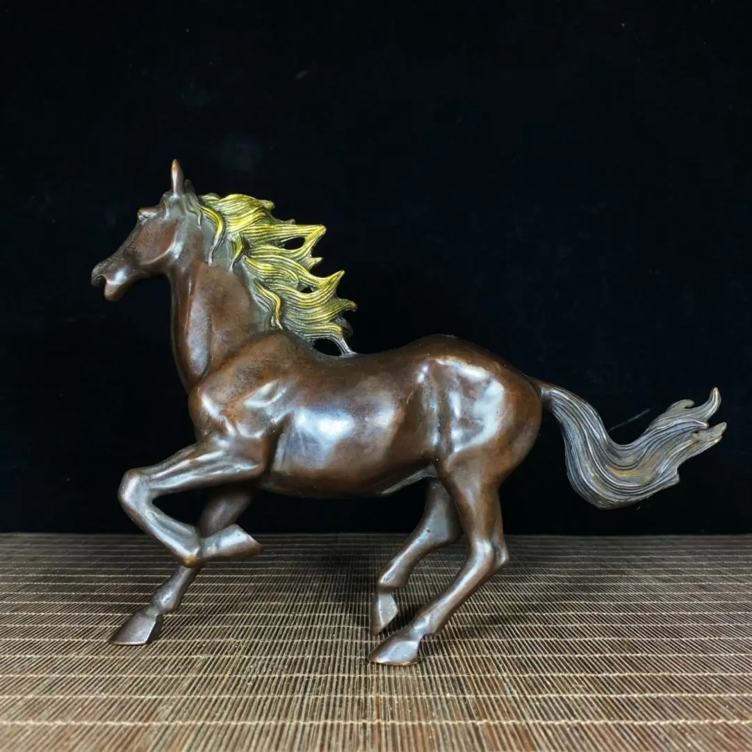 Pure copper gilt horse galloping horse, 1 cm high, 22.5 cm long, weighing 8 grams