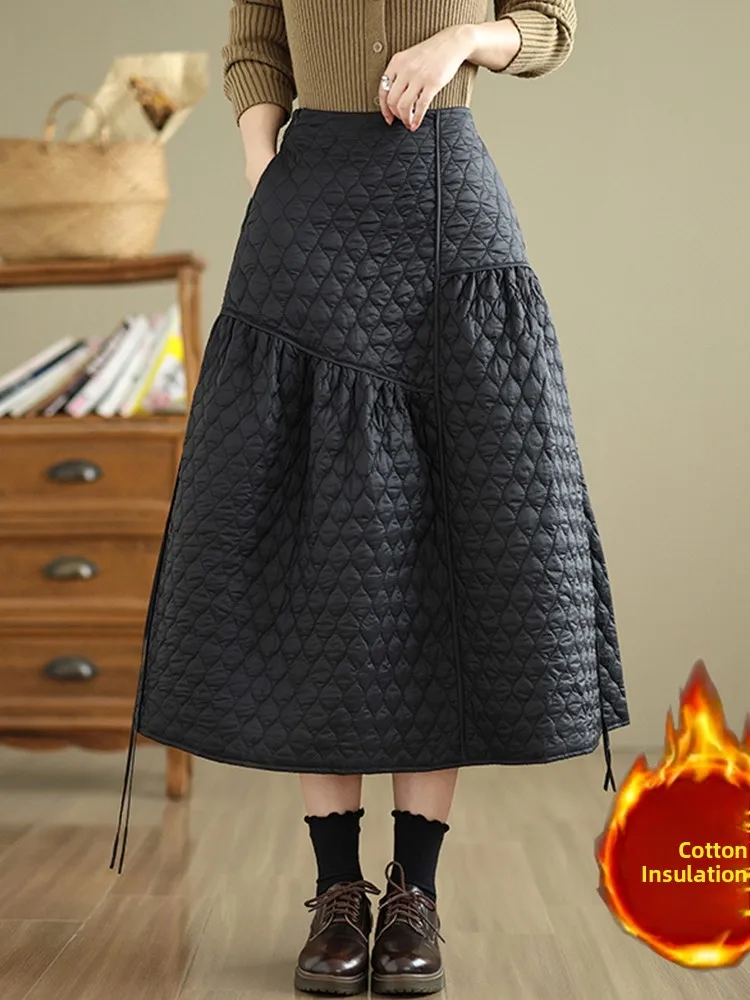 

Hebe Sle Diamond id, высокая талия, утягивающий дизайн, юбка-миди трапециевидной формы с цветочным бутоном, женская осень 2024, винтажная одежда для поездок на работу