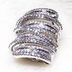 Deluxe T shape Diamond Ring White Gold Jewelry Engagement Wedding band Rings for Women Bridal Party accessory