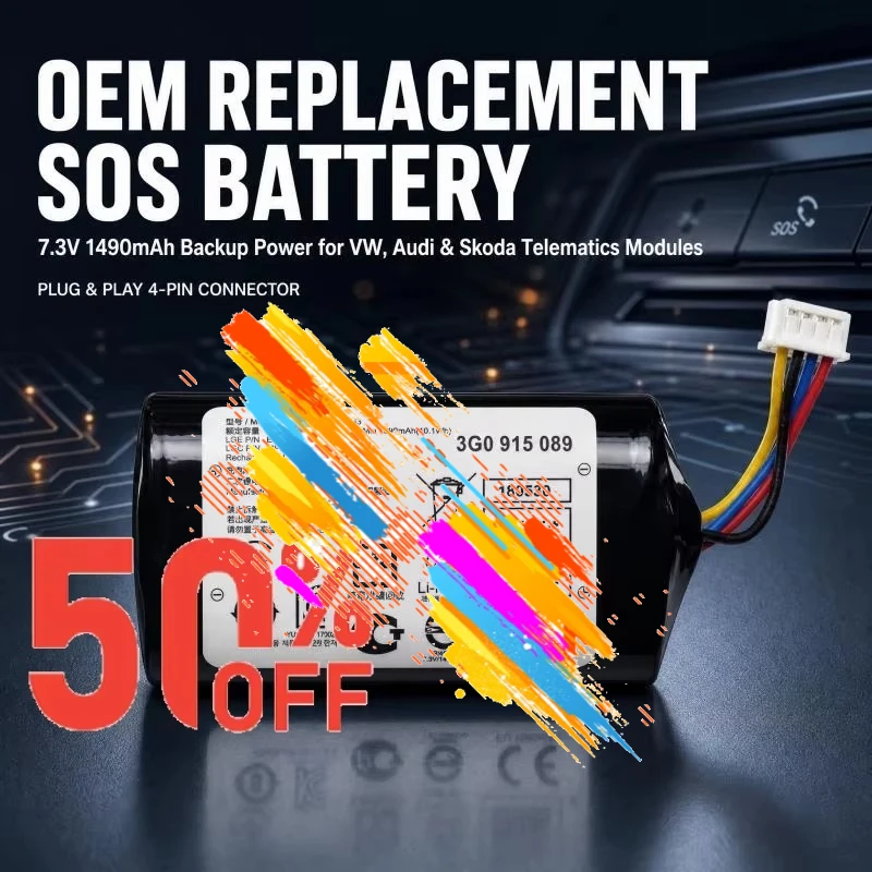3G0915089 1490mAh Rechargeable Li-ion Replacement Backup Battery for VW Tiguan A3 Q3 Skoda Kodiaq SOS ECall Telematics Module