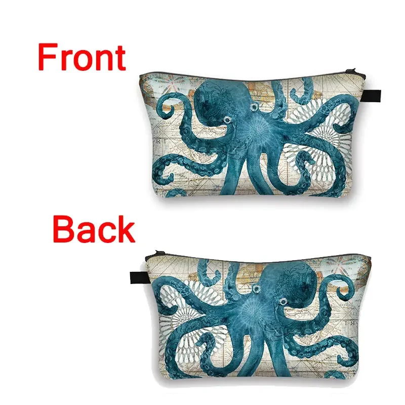 Octopus/ sea turtle/ seahorse print cosmetic bag woman Cosmetic case ladies makeup bags  girls make up case  travel makeup bag