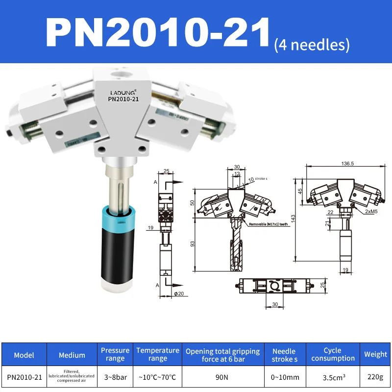 LADUNG Robot Pneumatic Needle Clamp PN20 8-Pin Cylinder Gripper Nonwoven Sponge Pickup Tool EOAT