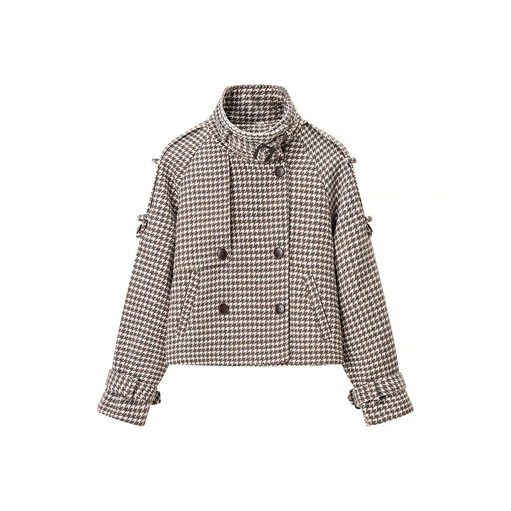 

Autumn new women's fashion simple and versatile plaid woolen coat