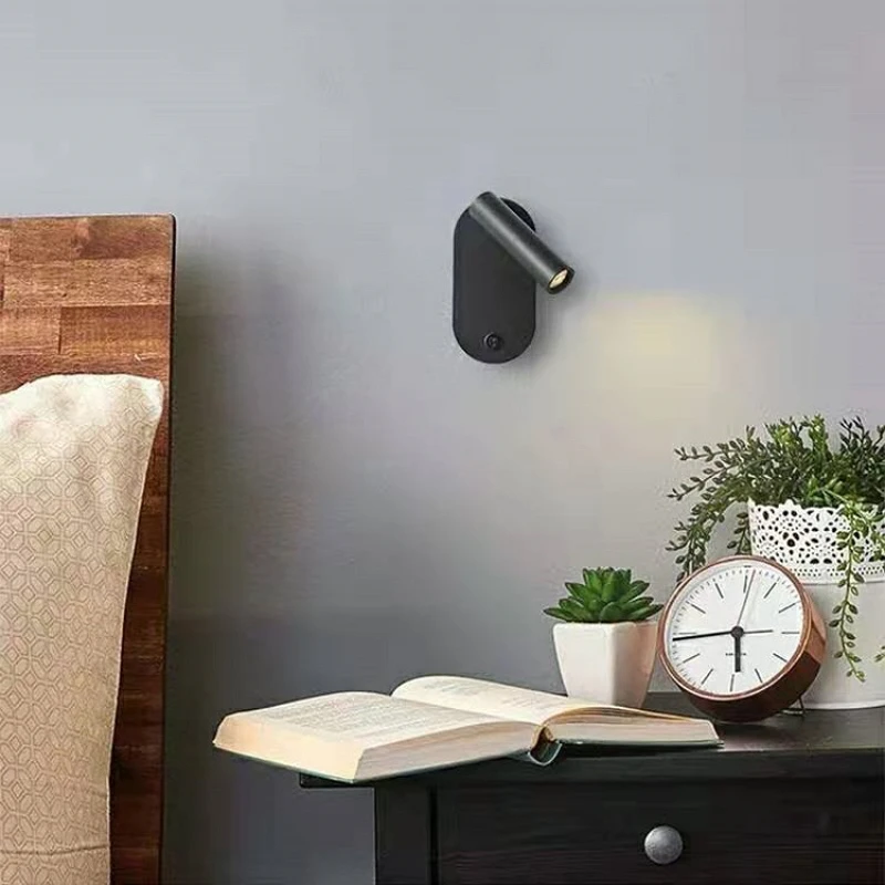 3W LED Reading Lamp Bedside Lighting Rotating Adjustable Wall Light with Independent Switch Spotlight for Bedroom Living Room
