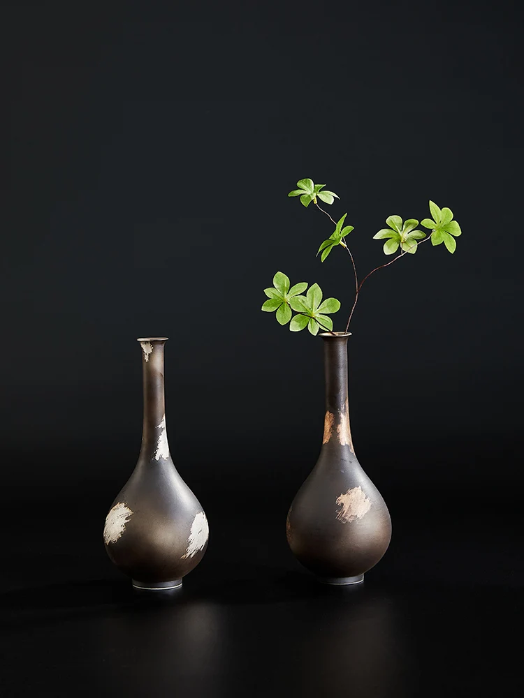 

Ретро-ваза в китайском стиле ручной работы с матовой глазурью, тонкая, удлиненная, для цветочных композиций, восточные роскошные украшения