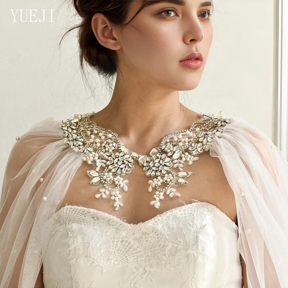 

YUEJI Oversized Luxury Pearl Style Bridal Wedding Shawl Sparkling Diamond Neckline Shawl Wedding Shawl for Women G56
