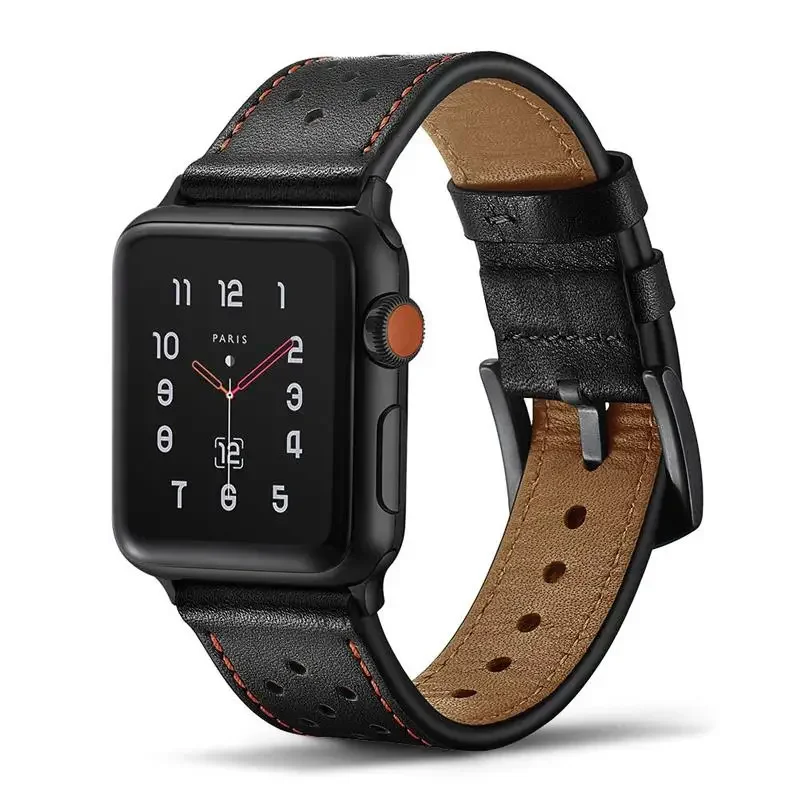 Leather Strap for Apple Watch 10 9 8 7 45mm 41mm 42mm 46mm Ultra 49mm Breathable Bracelet Wristband iWatch 6 5 4 SE 44mm Correa
