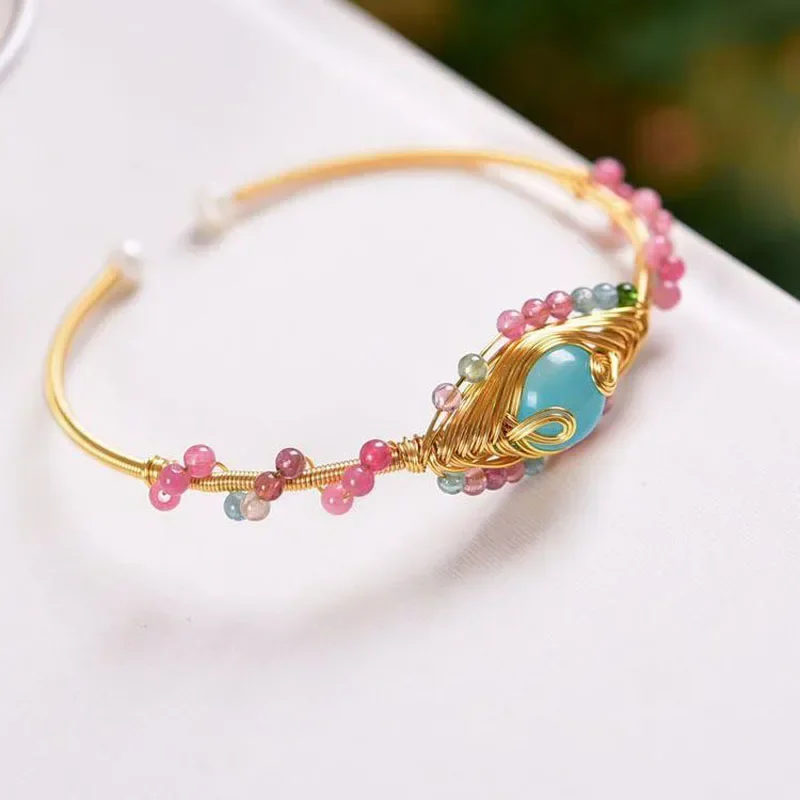 2024 New Handmade Amazonite Bracelet for Women 14KGF Bracelets Feminino Fashion Jewelry Gift