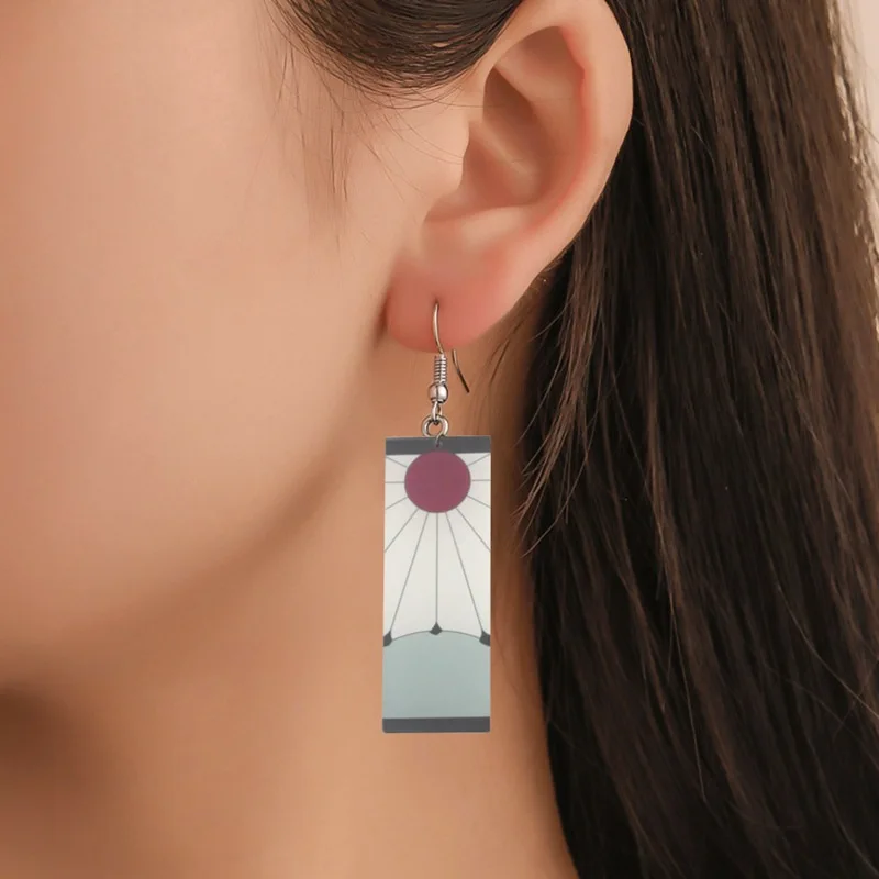 Acrylic Anime Earrings cosplay Demon Slayer Drop Earrings Hanafuda Drop Long Earrings For Women Girls Jewelry  Accessories Gift