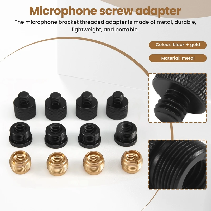 12 قطع هيئة التصنيع العسكري الموضوع محول مجموعة منصة الميكروفون محول 5/8 أنثى إلى 3/8 ذكر و 3/8 أنثى إلى 5/8 ذكر المسمار محول