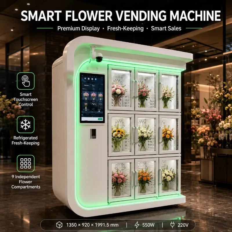 High Profit Business Self Service Flower Vending Machine 24h Unattended Fresh Startup SDK Wi-Fi/Ethernet/4G LTE Customized