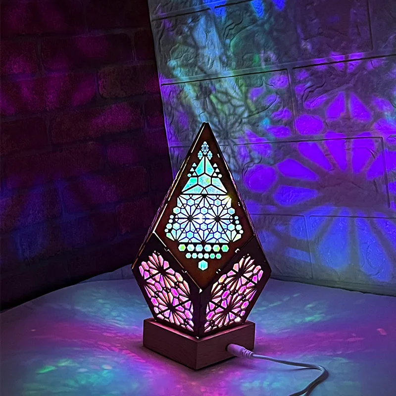 Wooden Night Light Diamond LED Bohemian Starry Sky Lights Polar Star Projection Lamp Multipurpose Colorful Night Light