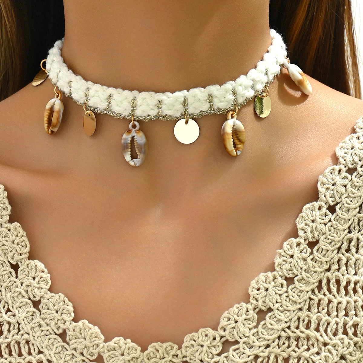 

Bohemian Woven Shell Disc Tassel Necklace Women's Collar Chain Mujer Regalo