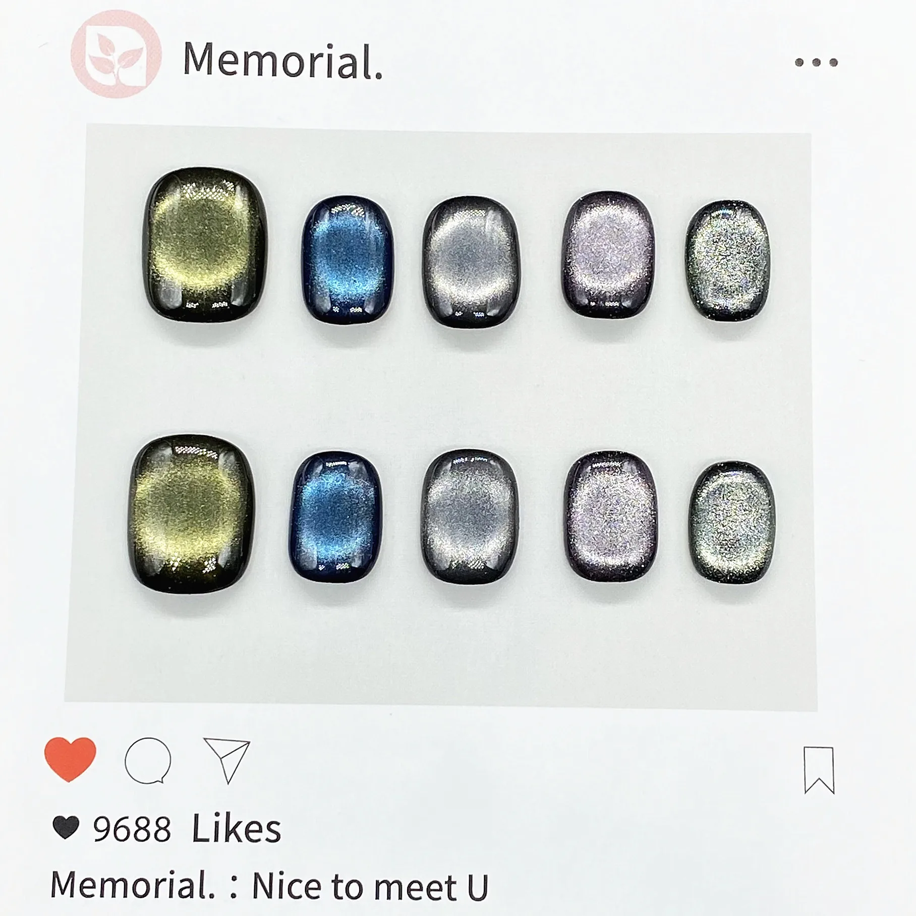 

10Pcs Enamel Color Short Laser Rainbow Cat Eye Reflective Handmade Custom Style Handmade Phototherapy Trendy Manicure for Women